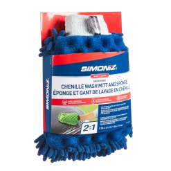 SIMONIZ 2-in-1 Microfibre Chenille & Sponge Wash MittBlue,1-pc