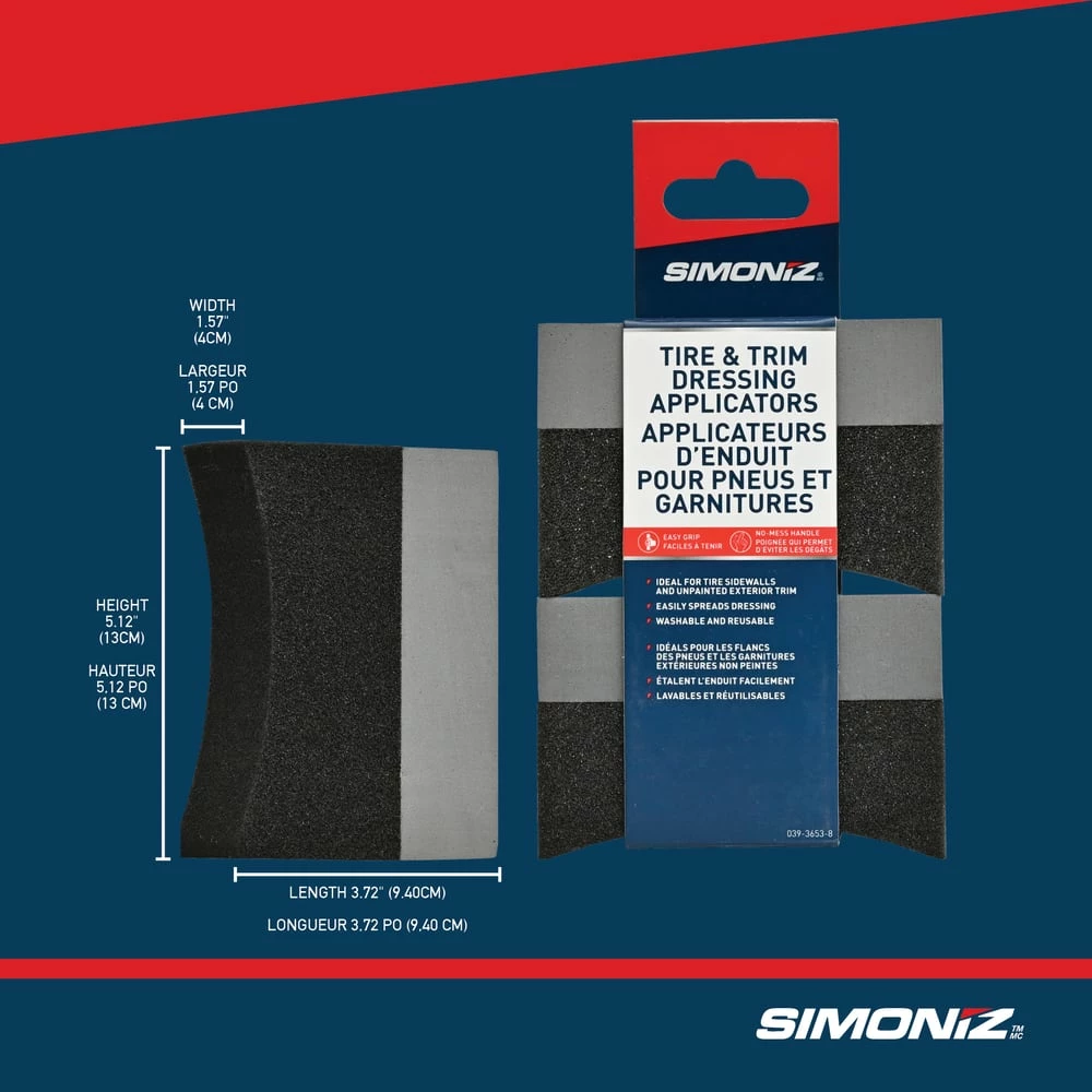 SIMONIZ Tire Shine Car Wheel WasherTire DressingFoam Applicator Sponge Blocks, Grey/Black, 2-pk 4 SIMONIZ Tire Shine Car Wheel WasherTire DressingFoam Applicator Sponge Blocks, Grey/Black, 2-pk - Image 2